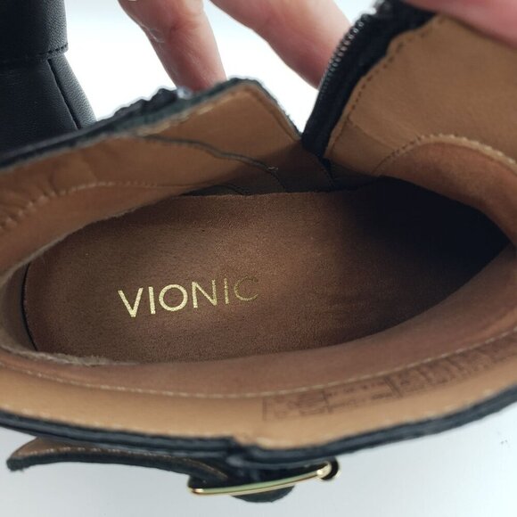 VIONIC Women 7 Black Leather Trinity Arch Support Comfort Ankle Moto Buckle Boot - Picture 4 of 16